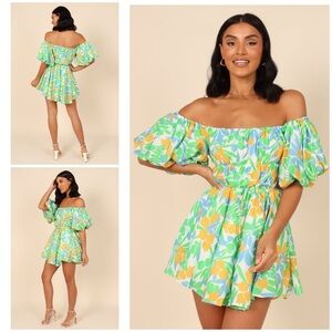 EUC Petal & Pup CHARLEY Floral Tulips Off the Shoulder Mini Belted Dress M​​